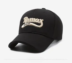 Detail of vintage black baseball cap with textured pineapple fabric and 3D Ramay embroidery