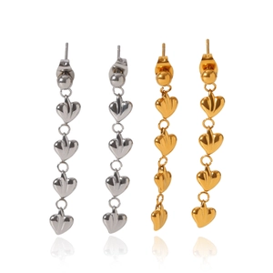 Boucles d'oreilles cœur en acier inoxydable doré et argenté avec franges multicouches