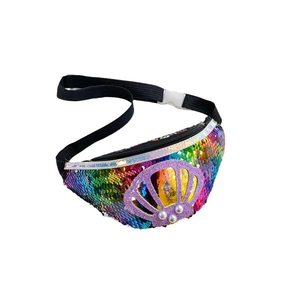 Iridescent sequin crossbody bag for girls featuring a glitter shell patch and pearl accents