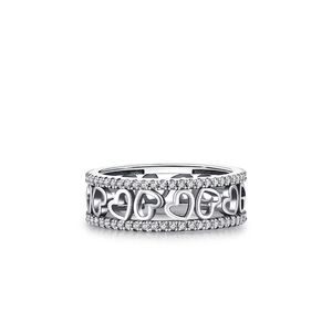 S925 sterling silver hollow heart ring with sparkling pavé cubic zirconia gemstones