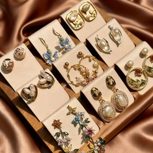 Boucles D'oreilles Fleurs Jardin De Monet Alliage Émail Künstliche Perle Avec Tige En Argent Sterling 925 Style Vintage Français Bijoux