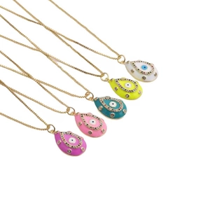 Evil Eye Pendant Necklace Copper Gold Plated Enamel Water Drop Cubic Zirconia Box Chain For Women Fashion Jewelry