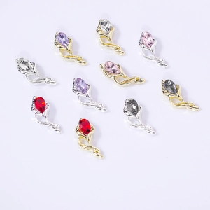 Luxurious alloy flower nail charms with teardrop rhinestones in various colors