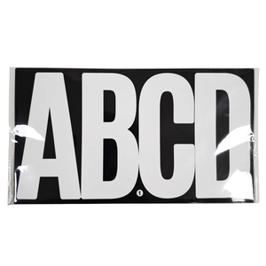 Detail of 6-inch waterproof black and white alphabet stickers ABCD in plastic packaging