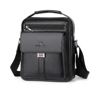 Men Crossbody Bag PU Leather Waterproof Multi Pocket Business Casual Shoulder Bag Large Capacity With USB Charging Port