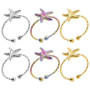 Seestern Ring Edelstahl Verstellbar Offenes Band Ozean Stil Minimalistischer Schmuck Für Frauen