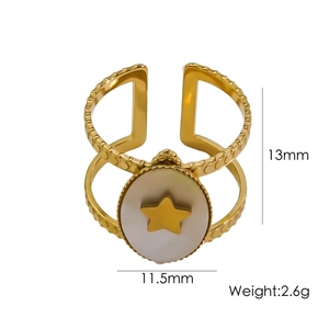 Detail of double-layer gold stainless steel ring with 13mm shell inlay and 2.6g weight