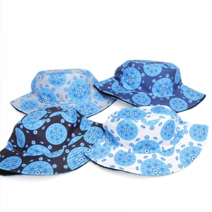 Cappelli alla pescatora reversibili alla moda con stampe occhio blu in quattro colori
