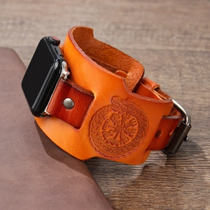 Retro Viking compass and dragon totem embossed leather strap for Apple Watch