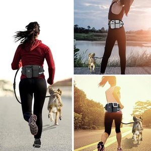 Close-up of durable running waist bag with water bottle holder for outdoor dog walking