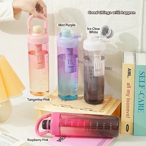 Minimalist 1000ml plastic water bottle with tea infuser and gradient color scales
