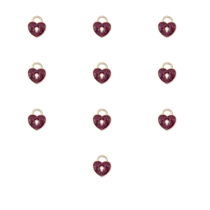 Bulk set of ten red heart lock pendants with gold trim for DIY jewelry making