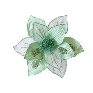 Mint green 25cm artificial Christmas flower with silver glitter and velvet mesh petals
