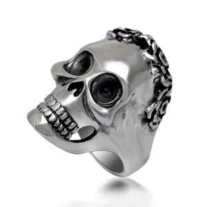 Skull Ring Titanium Steel Flower Carved Retro Silver Gothic Punk Rock Jewelry For Men