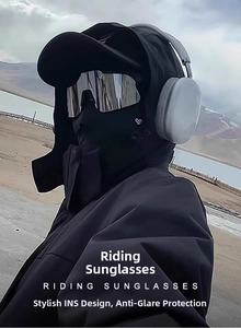 Outdoor cycling sunglasses featuring large polarized lenses worn in a scenic lake setting