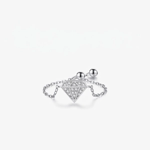 925 Sterling Silver Ring Geometric Diamond Shape Cubic Zirconia Adjustable Pull Chain Minimalist Jewelry For Women