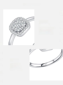 Detailed macro view of S925 hallmark and cushion halo moissanite stone on silver ring
