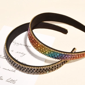 Sparkling rhinestone velvet headbands in black and rainbow colors for women