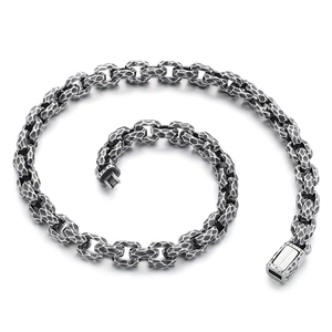 Vintage punk silver square chain necklace with hammered texture in stainless steel for men