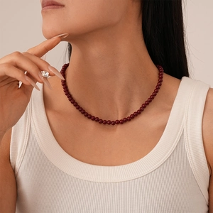 Collana girocollo vintage con perline di cristallo rosso Ancora dal design elegante