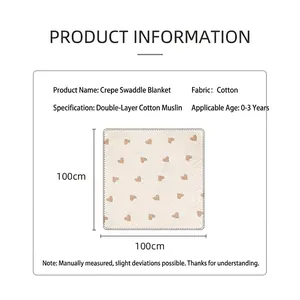 White heart print 100x100cm cotton gauze baby swaddle blanket for newborns