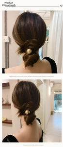 Close-up of a minimalist gold metallic ball elastic hair tie on a high ponytail style