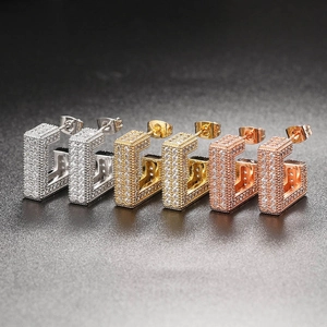 Square full zircon hoop earrings in gold, silver, and rose gold finishes
