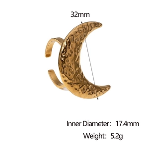 Hammered 18k gold moon ring for women, adjustable open band with unique texture