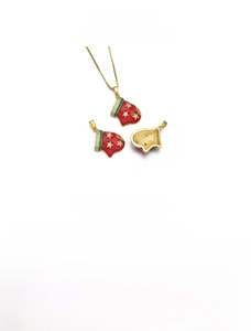 Detailed specs of red enamel Christmas glove charm in 18K gold plated copper, 16x19mm size