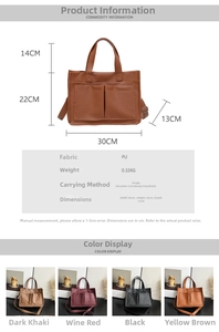 Detailed size chart and specifications for the retro PU leather tote bag with dimensions
