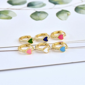 Elegant gold S925 silver hoop earrings with colorful heart charms and sparkling zircons