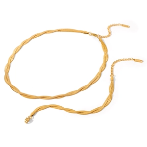18K gold plated stainless steel flat snake chain necklace and matching bracelet set