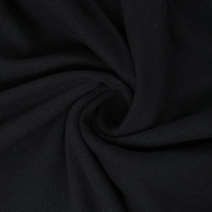 Detailed close-up of soft black knit fabric texture with elegant spiral fold pattern