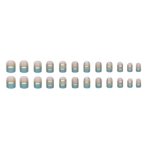 Faux ongles courts ronds dégradé rose et bleu métallique, lot de 24 pièces