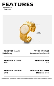 Detail view of a 0.7cm wide adjustable 18K gold-plated stainless steel ring with parameters