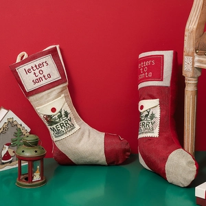 Christmas stocking set with Santa letter pockets and Merry Christmas embroidery decor