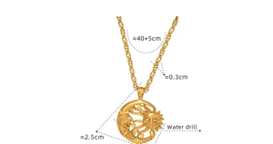 Detailed size chart for sun and moon pendant necklace with rhinestone accents