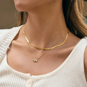 Ensemble de colliers doubles plaqués or 18 carats avec pendentif chiot en cristaux