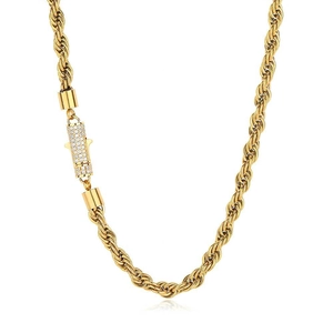 Golden 6mm stainless steel twist chain necklace with shimmering diamond-set lobster clasp