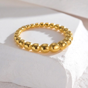 Elegant 18K gold plated titanium steel beaded ring with a minimalist ball design