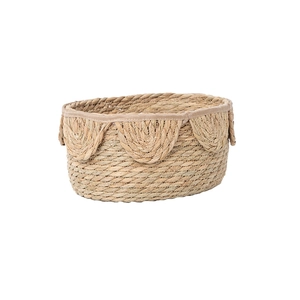 Nordic handmade woven storage basket with scallop edge design in natural straw finish