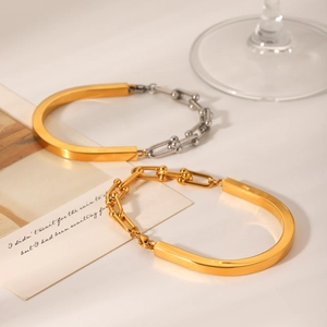 Bracelet à maillons en fer à cheval en acier inoxydable poli couleur or et argent