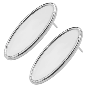 Detailed view of 304 stainless steel stud earrings with white oval stone inlay