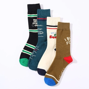 Lot de 4 paires de chaussettes mi-hautes vintage en coton noir, vert, beige et kaki