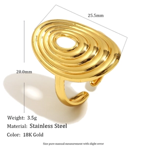 Vue macro de la bague en acier inoxydable plaqué or 18K avec texture ondulée et découpe