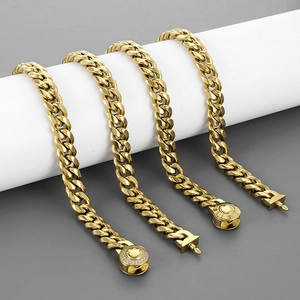 Chaînes à maillons cubains dorés de 10mm avec boucle tête de Méduse et fermoir en diamant