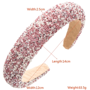 Pink rhinestone and pearl wide headband for women in elegant padded sponge style