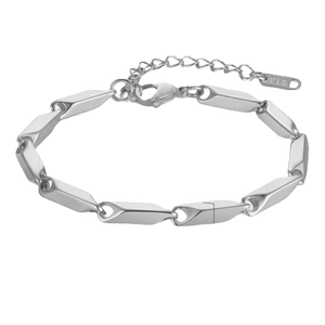 Titanium steel geometric link chain bracelet with lobster clasp and K18 silver tag