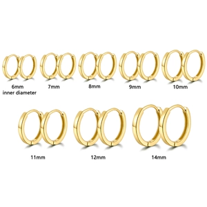 Polished 925 sterling silver gold hoop earrings set showing sizes from 6mm to 14mm