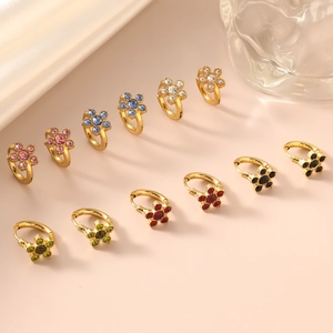 18k gold plated stainless steel flower earrings set with colorful zircon stones